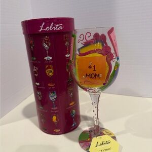Wine Glass Hand painted 15 Oz #1 Mom NWT Lolita In Box